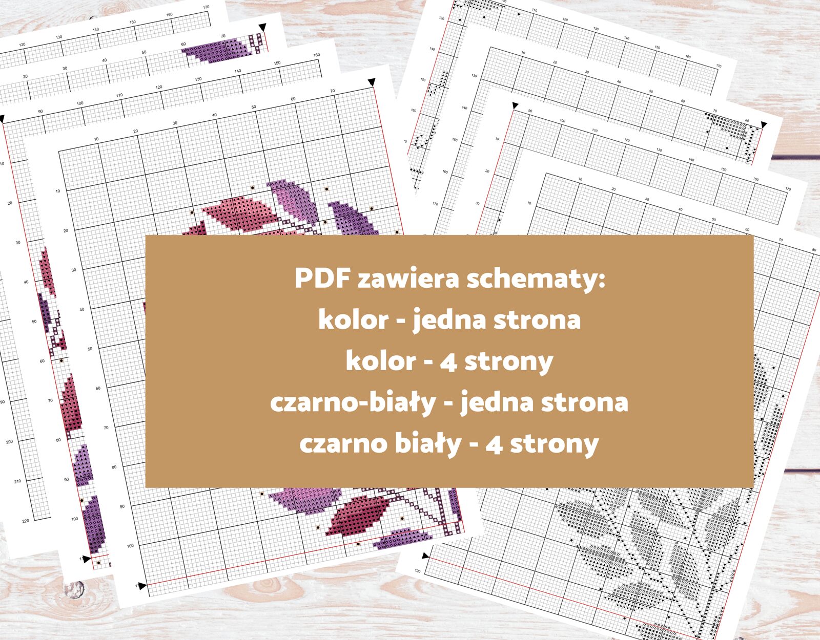 Zbliżenie schemat haftu krzyżykowego Serce z Liści romantyczna lupa symbole legenda DMC kanwa AIDA