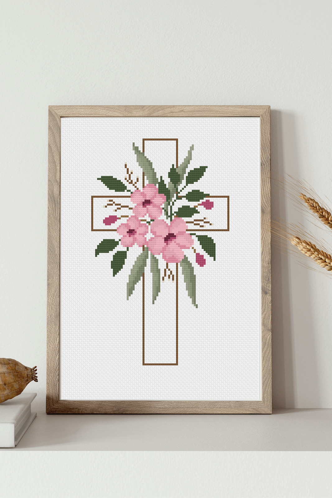 Krzyż w kwiatach. Wzór haftu krzyżykowego