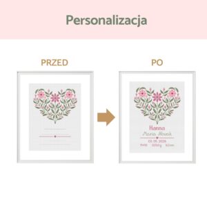 Personalizacja metryczki – przed i po wpisaniu danych dziecka
